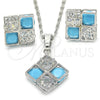Rhodium Gold Filled Earring and Pendant Adult Set, Crown Design, with Turquoise and White Cubic Zirconia, Polished, Rhodium Finish, 10.106.0006.3