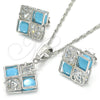 Rhodium Gold Filled Earring and Pendant Adult Set, Crown Design, with Turquoise and White Cubic Zirconia, Polished, Rhodium Finish, 10.106.0006.3