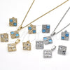 Rhodium Gold Filled Earring and Pendant Adult Set, Crown Design, with Turquoise and White Cubic Zirconia, Polished, Rhodium Finish, 10.106.0006.3