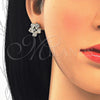Oro Laminado Earring and Pendant Adult Set, Gold Filled Style Flower Design, with White Cubic Zirconia, Polished, Golden Finish, 10.106.0009