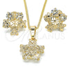 Oro Laminado Earring and Pendant Adult Set, Gold Filled Style Flower Design, with White Cubic Zirconia, Polished, Golden Finish, 10.106.0009