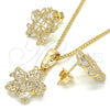 Oro Laminado Earring and Pendant Adult Set, Gold Filled Style Flower Design, with White Cubic Zirconia, Polished, Golden Finish, 10.106.0009