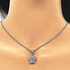 Rhodium Gold Filled Earring and Pendant Adult Set, Flower Design, with White Cubic Zirconia, Polished, Rhodium Finish, 10.106.0009.1