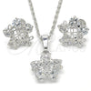 Rhodium Gold Filled Earring and Pendant Adult Set, Flower Design, with White Cubic Zirconia, Polished, Rhodium Finish, 10.106.0009.1