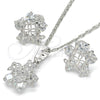 Rhodium Gold Filled Earring and Pendant Adult Set, Flower Design, with White Cubic Zirconia, Polished, Rhodium Finish, 10.106.0009.1