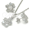 Rhodium Gold Filled Earring and Pendant Adult Set, Flower Design, with White Cubic Zirconia, Polished, Rhodium Finish, 10.106.0009.1