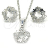 Rhodium Gold Filled Earring and Pendant Adult Set, Flower Design, with White Cubic Zirconia, Polished, Rhodium Finish, 10.106.0010.1