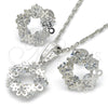 Rhodium Gold Filled Earring and Pendant Adult Set, Flower Design, with White Cubic Zirconia, Polished, Rhodium Finish, 10.106.0010.1
