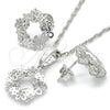 Rhodium Gold Filled Earring and Pendant Adult Set, Flower Design, with White Cubic Zirconia, Polished, Rhodium Finish, 10.106.0010.1