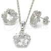 Rhodium Gold Filled Earring and Pendant Adult Set, Flower Design, with White Cubic Zirconia, Polished, Rhodium Finish, 10.106.0010.1
