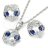 Rhodium Gold Filled Earring and Pendant Adult Set, with Sapphire Blue and White Cubic Zirconia, Polished, Rhodium Finish, 10.106.0011.3