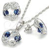 Rhodium Gold Filled Earring and Pendant Adult Set, with Sapphire Blue and White Cubic Zirconia, Polished, Rhodium Finish, 10.106.0011.3