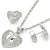 Rhodium Gold Filled Earring and Pendant Adult Set, Heart Design, with White Cubic Zirconia, Polished, Rhodium Finish, 10.106.0013.1