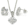 Rhodium Gold Filled Earring and Pendant Adult Set, Heart Design, with White Cubic Zirconia, Polished, Rhodium Finish, 10.106.0013.1