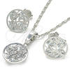 Rhodium Plated Earring and Pendant Adult Set, Tree Design, with White Cubic Zirconia, Polished, Rhodium Finish, 10.106.0014.1