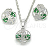 Rhodium Plated Earring and Pendant Adult Set, Tree Design, with Green and White Cubic Zirconia, Polished, Rhodium Finish, 10.106.0014.3