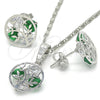 Rhodium Gold Filled Earring and Pendant Adult Set, Tree Design, with Green and White Cubic Zirconia, Polished, Rhodium Finish, 10.106.0014.3
