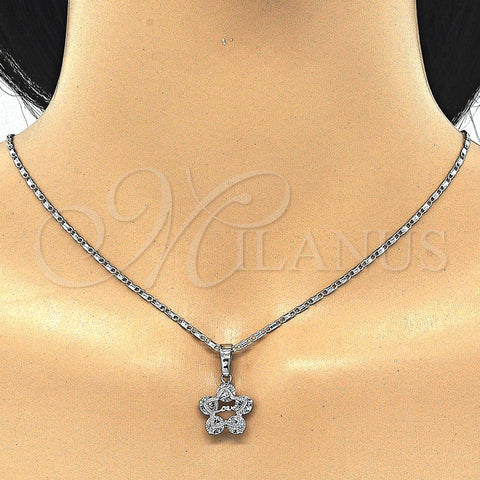 Rhodium Plated Earring and Pendant Adult Set, Star and Love Design, with White Cubic Zirconia, Polished, Rhodium Finish, 10.106.0015.1