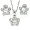 Rhodium Gold Filled Earring and Pendant Adult Set, Star and Love Design, with White Cubic Zirconia, Polished, Rhodium Finish, 10.106.0015.1