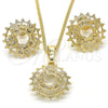 Oro Laminado Earring and Pendant Adult Set, Gold Filled Style with White Cubic Zirconia, Polished, Golden Finish, 10.106.0016