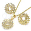 Oro Laminado Earring and Pendant Adult Set, Gold Filled Style with White Cubic Zirconia, Polished, Golden Finish, 10.106.0016