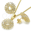 Oro Laminado Earring and Pendant Adult Set, Gold Filled Style with White Cubic Zirconia, Polished, Golden Finish, 10.106.0016