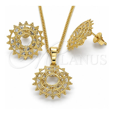 Oro Laminado Earring and Pendant Adult Set, Gold Filled Style with White Cubic Zirconia, Polished, Golden Finish, 10.106.0016