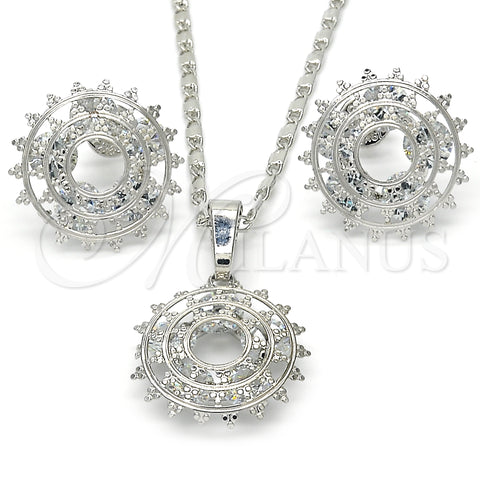 Rhodium Plated Earring and Pendant Adult Set, with White Cubic Zirconia, Polished, Rhodium Finish, 10.106.0016.1
