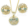 Oro Laminado Earring and Pendant Adult Set, Gold Filled Style with Turquoise and White Cubic Zirconia, Polished, Golden Finish, 10.106.0016.2