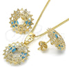 Oro Laminado Earring and Pendant Adult Set, Gold Filled Style with Turquoise and White Cubic Zirconia, Polished, Golden Finish, 10.106.0016.2