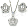 Rhodium Gold Filled Earring and Pendant Adult Set, Crown Design, with White Cubic Zirconia, Polished, Rhodium Finish, 10.106.0017.1