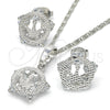 Rhodium Gold Filled Earring and Pendant Adult Set, Crown Design, with White Cubic Zirconia, Polished, Rhodium Finish, 10.106.0017.1