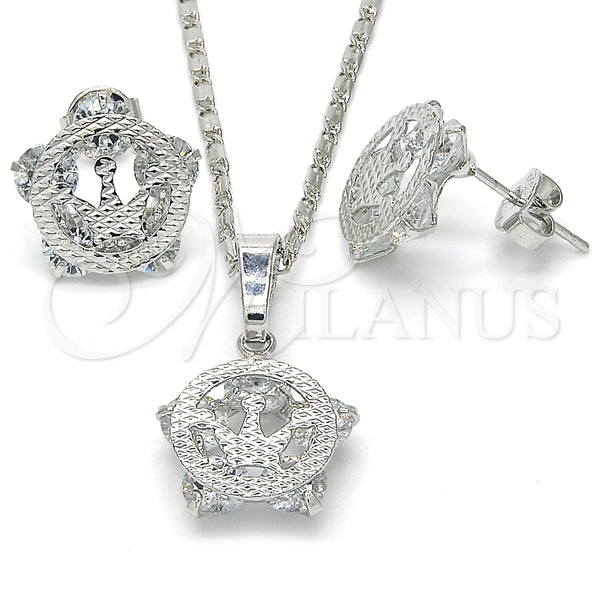 White Gold Filled Ring — Earring and Pendant Adult Set Crown Design with — main product view — SKU 123749 | Oro Laminado Blanco anillo — Earring and Pendant Adult Set Crown diseño with — SKU 123749
