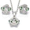 Rhodium Gold Filled Earring and Pendant Adult Set, Crown Design, with Green and White Cubic Zirconia, Polished, Rhodium Finish, 10.106.0017.3