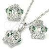 Rhodium Gold Filled Earring and Pendant Adult Set, Crown Design, with Green and White Cubic Zirconia, Polished, Rhodium Finish, 10.106.0017.3