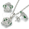 Rhodium Gold Filled Earring and Pendant Adult Set, Crown Design, with Green and White Cubic Zirconia, Polished, Rhodium Finish, 10.106.0017.3