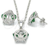 Rhodium Gold Filled Earring and Pendant Adult Set, Crown Design, with Green and White Cubic Zirconia, Polished, Rhodium Finish, 10.106.0017.3