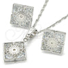 White Gold Filled Earring and Pendant Adult Set, with White Cubic Zirconia, Polished, Rhodium Finish, 10.106.0018.1