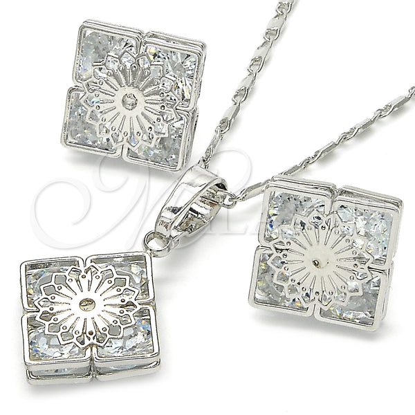Rhodium Plated Earring and Pendant Adult Set, with White Cubic Zirconia, Polished, Rhodium Finish, 10.106.0018.1
