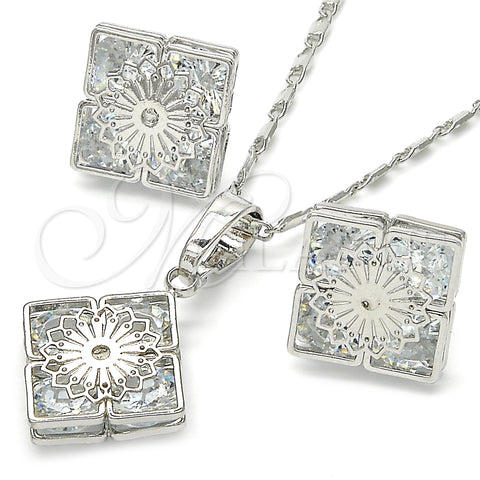Rhodium Plated Earring and Pendant Adult Set, with White Cubic Zirconia, Polished, Rhodium Finish, 10.106.0018.1
