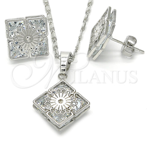 Rhodium Gold Filled Earring and Pendant Adult Set, with White Cubic Zirconia, Polished, Rhodium Finish, 10.106.0018.1