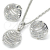 Rhodium Plated Earring and Pendant Adult Set, with White Cubic Zirconia, Polished, Rhodium Finish, 10.106.0019.1