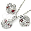 Rhodium Plated Earring and Pendant Adult Set, with Garnet and White Cubic Zirconia, Polished, Rhodium Finish, 10.106.0019.3