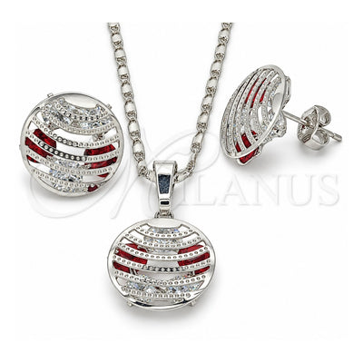 White Gold Filled Earring and Pendant Adult Set, with Garnet and White Cubic Zirconia, Polished, Rhodium Finish, 10.106.0019.3