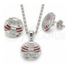White Gold Filled Earring and Pendant Adult Set, with Garnet and White Cubic Zirconia, Polished, Rhodium Finish, 10.106.0019.3