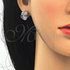 Rhodium Gold Filled Earring and Pendant Adult Set, Flower Design, with Garnet and White Cubic Zirconia, Polished, Rhodium Finish, 10.106.0020.3