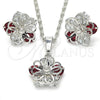 Rhodium Gold Filled Earring and Pendant Adult Set, Flower Design, with Garnet and White Cubic Zirconia, Polished, Rhodium Finish, 10.106.0020.3