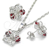 Rhodium Gold Filled Earring and Pendant Adult Set, Flower Design, with Garnet and White Cubic Zirconia, Polished, Rhodium Finish, 10.106.0020.3