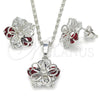 Rhodium Gold Filled Earring and Pendant Adult Set, Flower Design, with Garnet and White Cubic Zirconia, Polished, Rhodium Finish, 10.106.0020.3