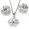 Rhodium Gold Filled Earring and Pendant Adult Set, Flower Design, with White Cubic Zirconia, Polished, Rhodium Finish, 10.106.0021.1